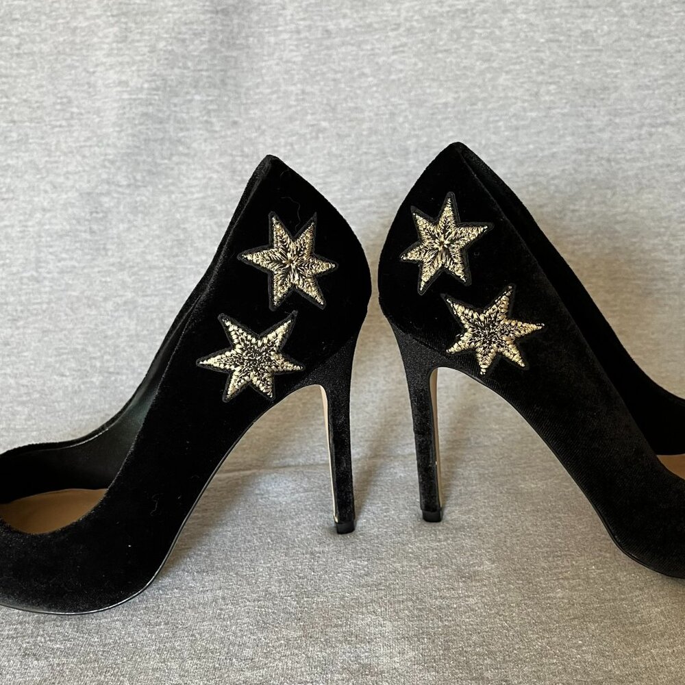 Mix No. 6 Black Velvet Heels w/ Gold Stars. Never Worn. Size 7.5 US | 38 EU - Picture 11 of 12